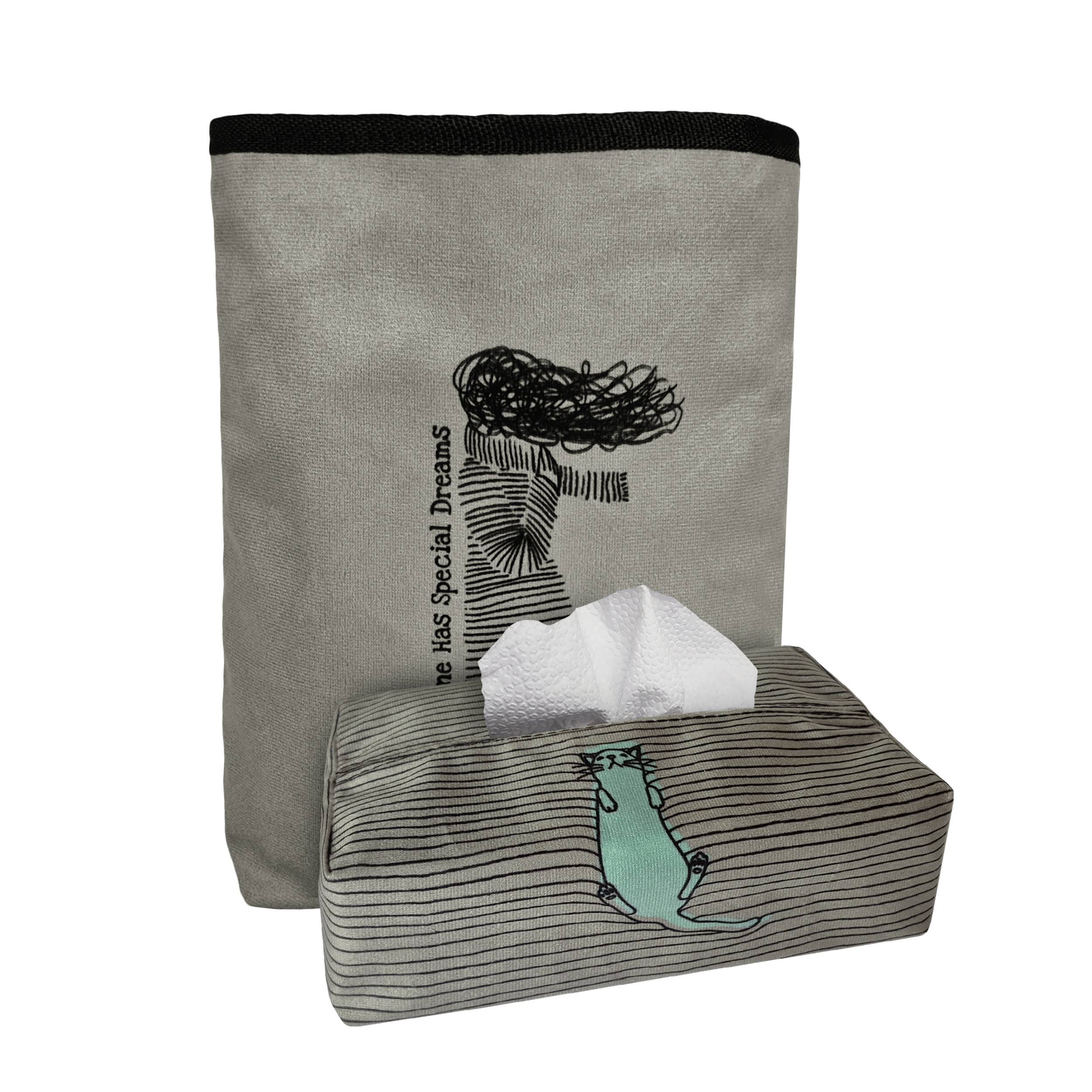 _2_p سطل زباله و جای دستمال کاغذی خودرو مدل Girl With a Cat